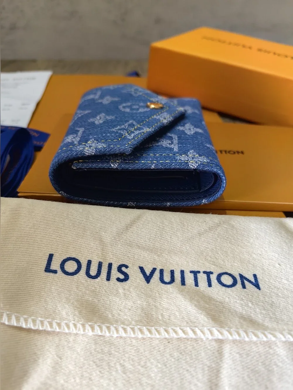 Louis Vuitton Blue Denim Monogram Mini Wallet with Gold-Tone Snap
